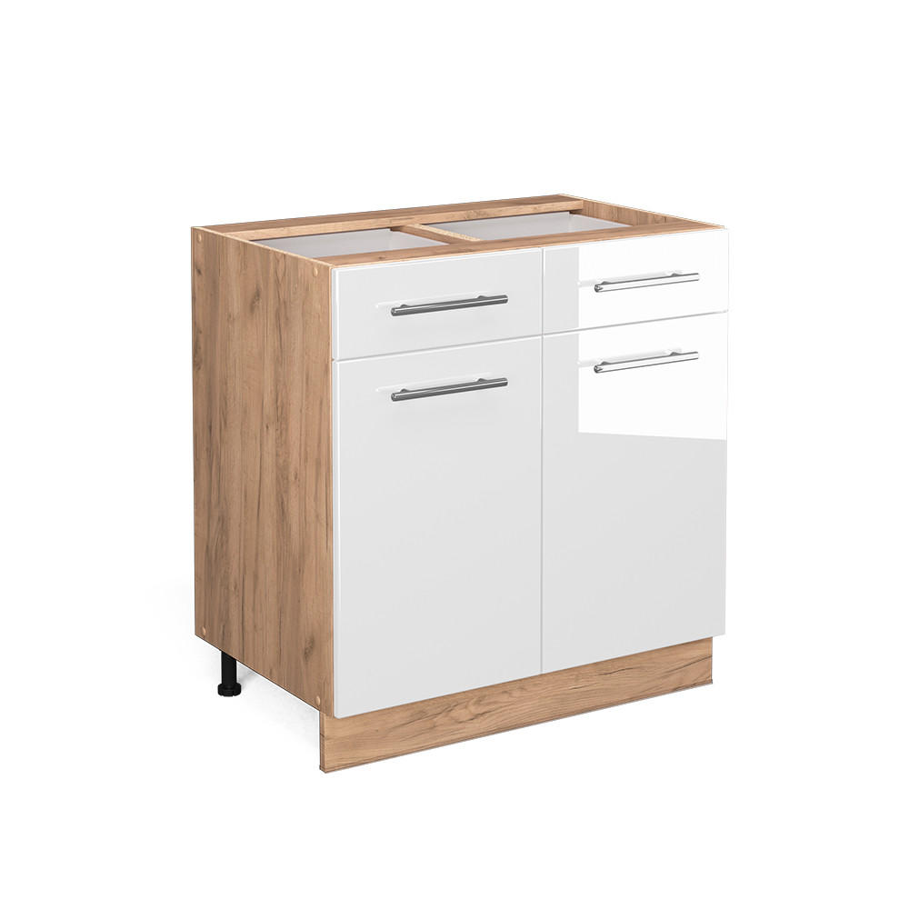KÜCHENUNTERSCHRANK Fame-Line Weiß Hochglanz 80 cm ohne AP - Honigeiche/Weiß Hochglanz, Holzwerkstoff (80/82/51.6cm) - Vicco