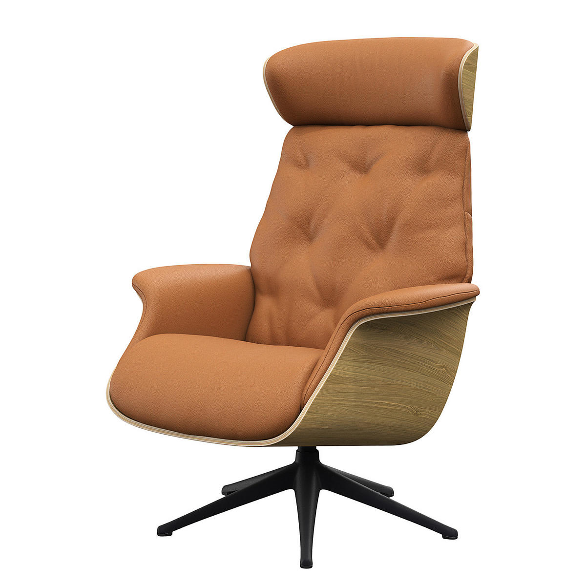 RELAXSESSEL - Echtleder - Cognac/Schwarz, Leder/Metall (83/118/83cm) - home24