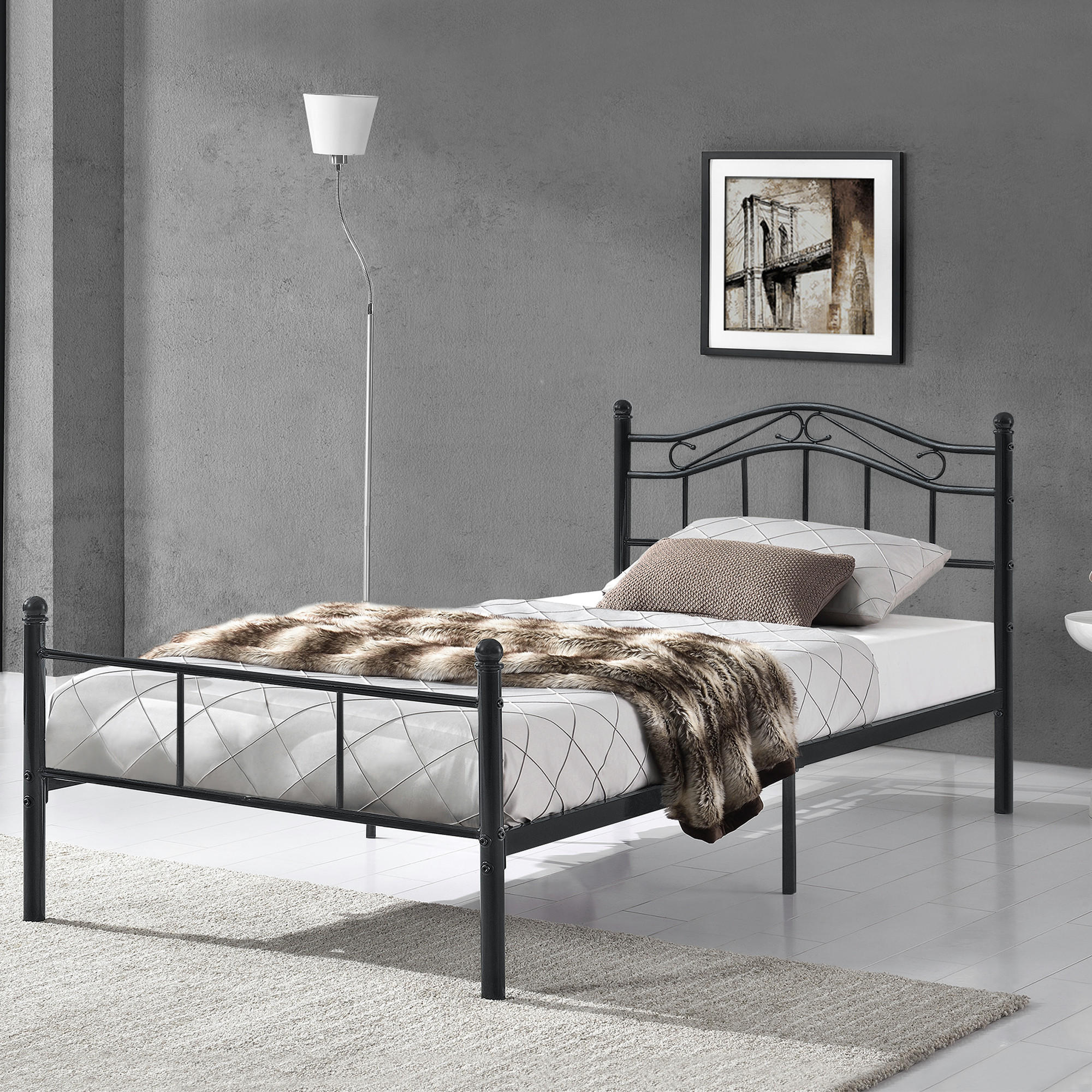 METALLBETT Florenz - Schwarz, Metall (120/200cm) - [en.casa]