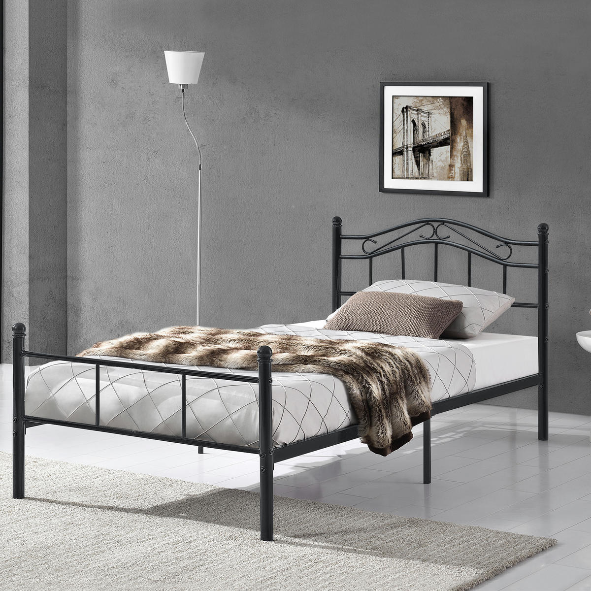 METALLBETT Florenz - Schwarz, Metall (90/200cm) - [en.casa]