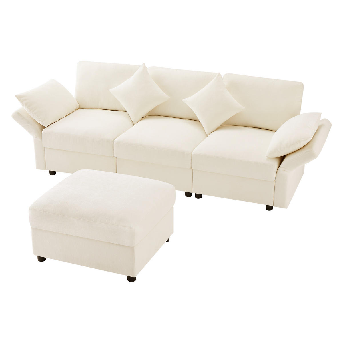 ECKSOFA, Chenille mit verstellbaren Armlehnen & Hocker, 218/156,5/86 cm, Beige - Beige, Textil (156.5/218cm) - Redom