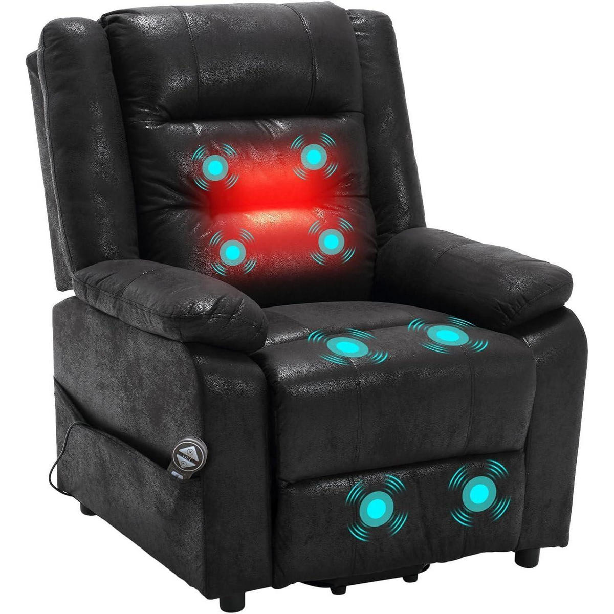 FERNSEHSESSEL mit Aufstehhilfe und Massagefunktion Schwarz - Schwarz, Kunststoff (84/137/164cm)