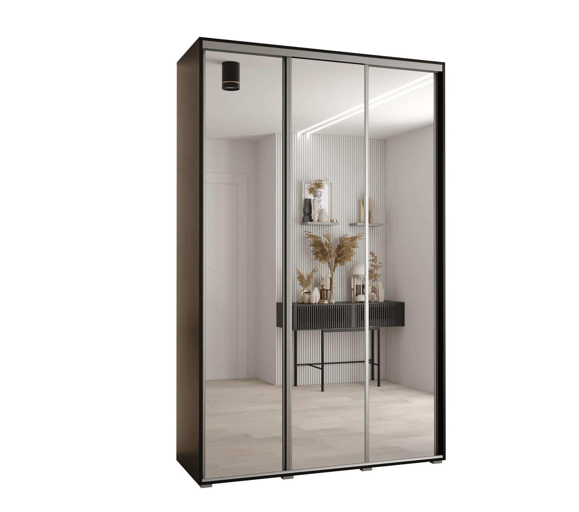 Abiks Möbel Schwebetürenschrank Schwarz, Schwarz, Silber 150x235x45 cm