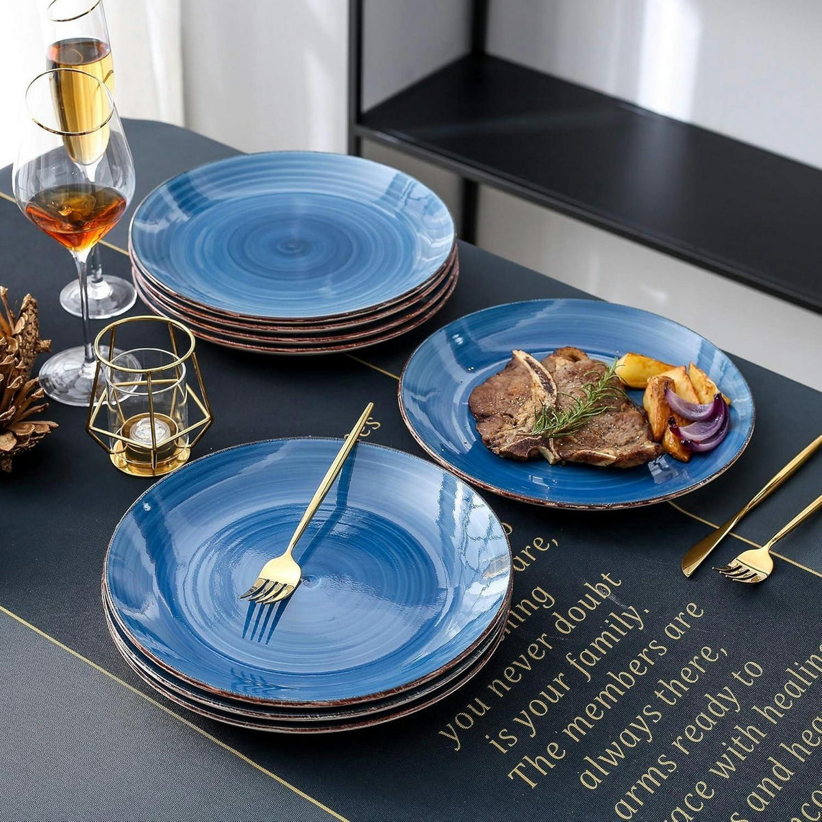 SPEISETELLER Bella 8 teiliges Set Steingut 27 cm Dunkelblau - Blau, Keramik (27/27/2.8cm)