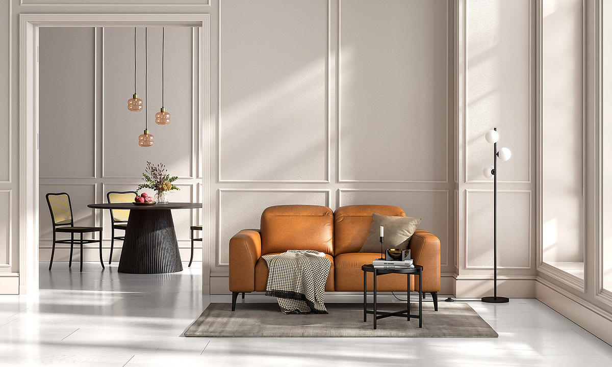 2-SITZER SOFA - Cognac/Schwarz, Leder/Metall (170/73/107cm) - home24