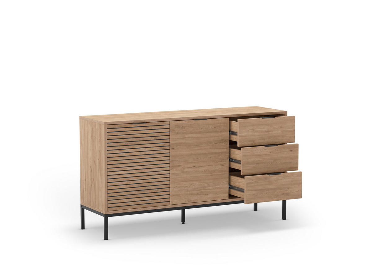SIDEBOARD 3 Türen und Metallfüße ariel 40/80/140 cm - Braun, Holz (40/80/140cm) - Calicosy