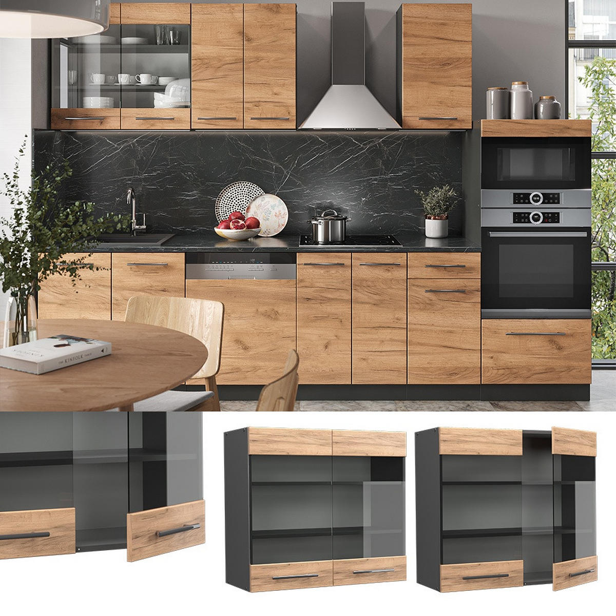 KÜCHENGLASSCHRANK Fame-Line Goldkraft Eiche 80 cm - Honigeiche/Anthrazit, Holzwerkstoff (80/72/34.1cm) - Vicco