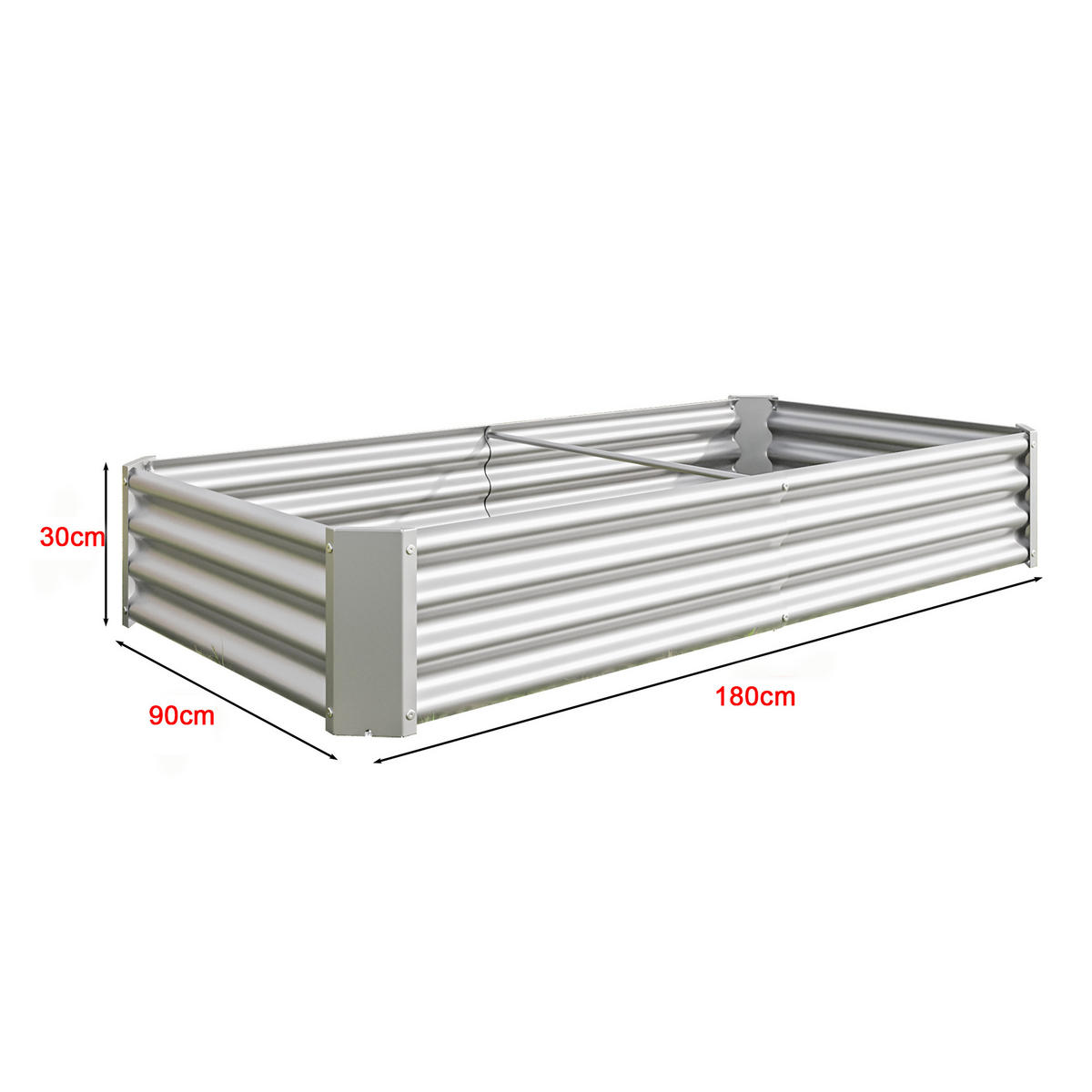 HOCHBEET 180/90/30 cm Grün (ohne Boden) - Silberfarben, Metall (90/30/180cm) - Oxeza