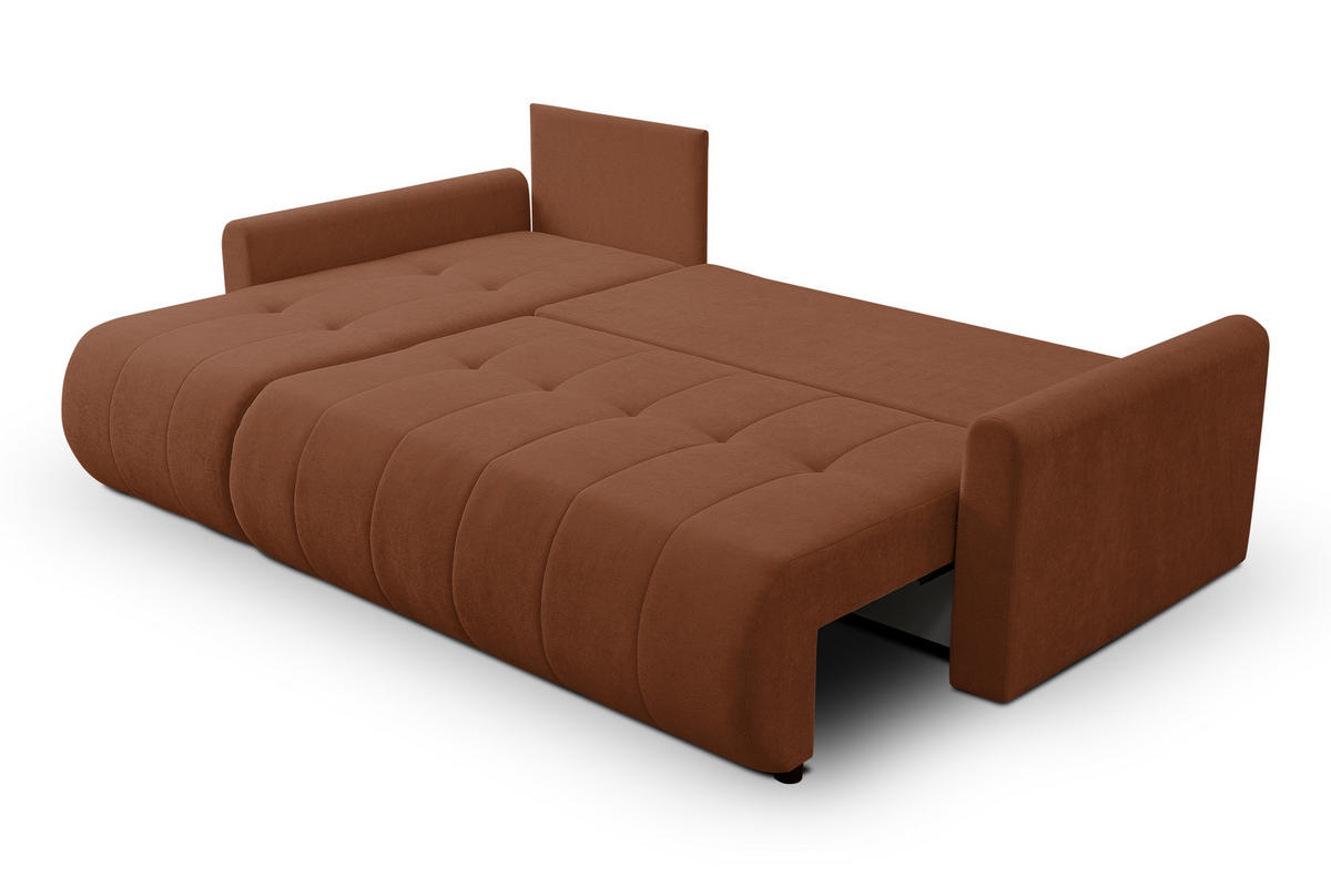 ECKSOFA Primo mit Schlaffunktion und Bettkasten in Cordstoff - Rostfarben/Schwarz, Holz/Holzwerkstoff (245/143cm) - Ravio