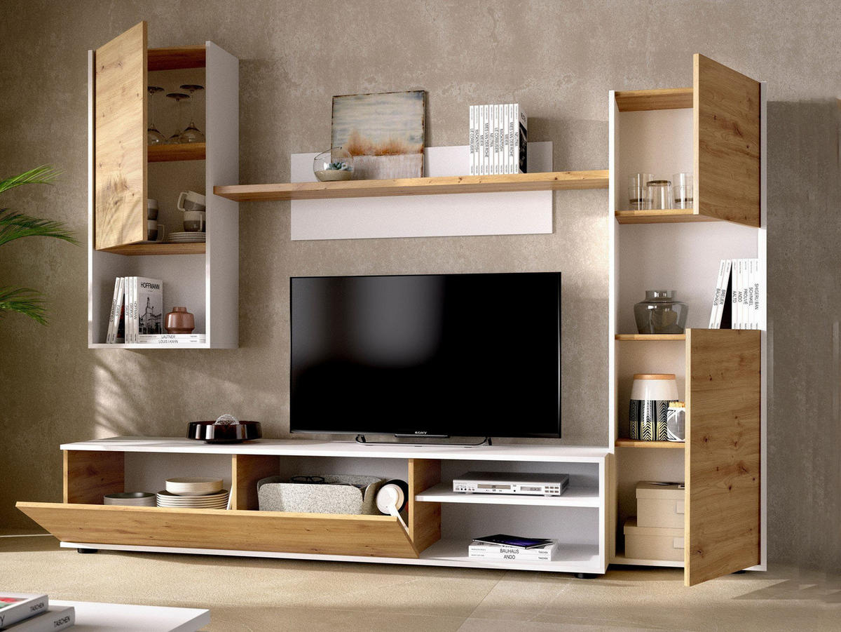 WOHNWAND Holz-Effekt Geknotete Eiche, Weiß 41x220h180 - Braun, Holzwerkstoff (220/180/41cm) - DMORA