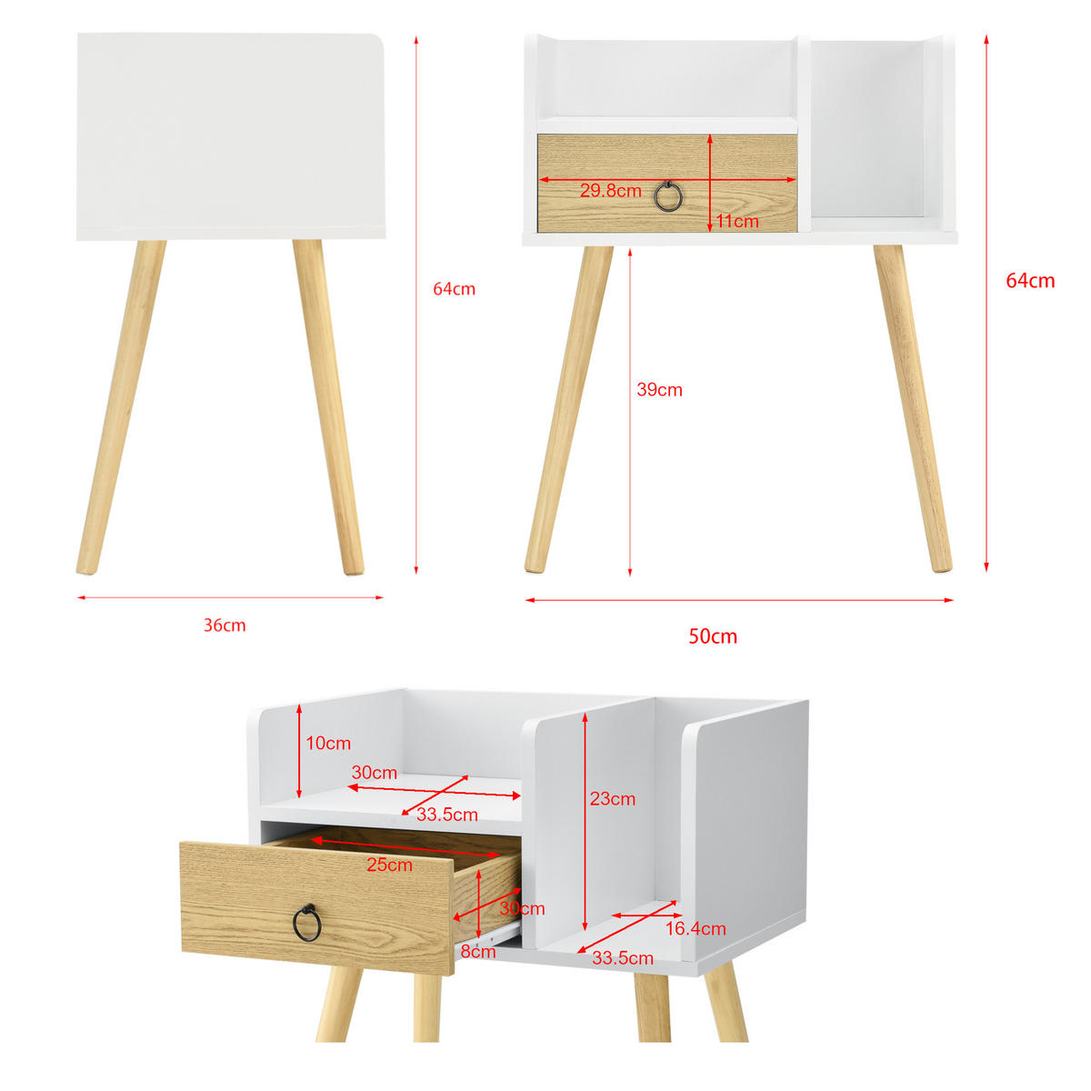 NACHTTISCH Gibbston - Weiß, Holzwerkstoff (50/64/36cm) - [en.casa]
