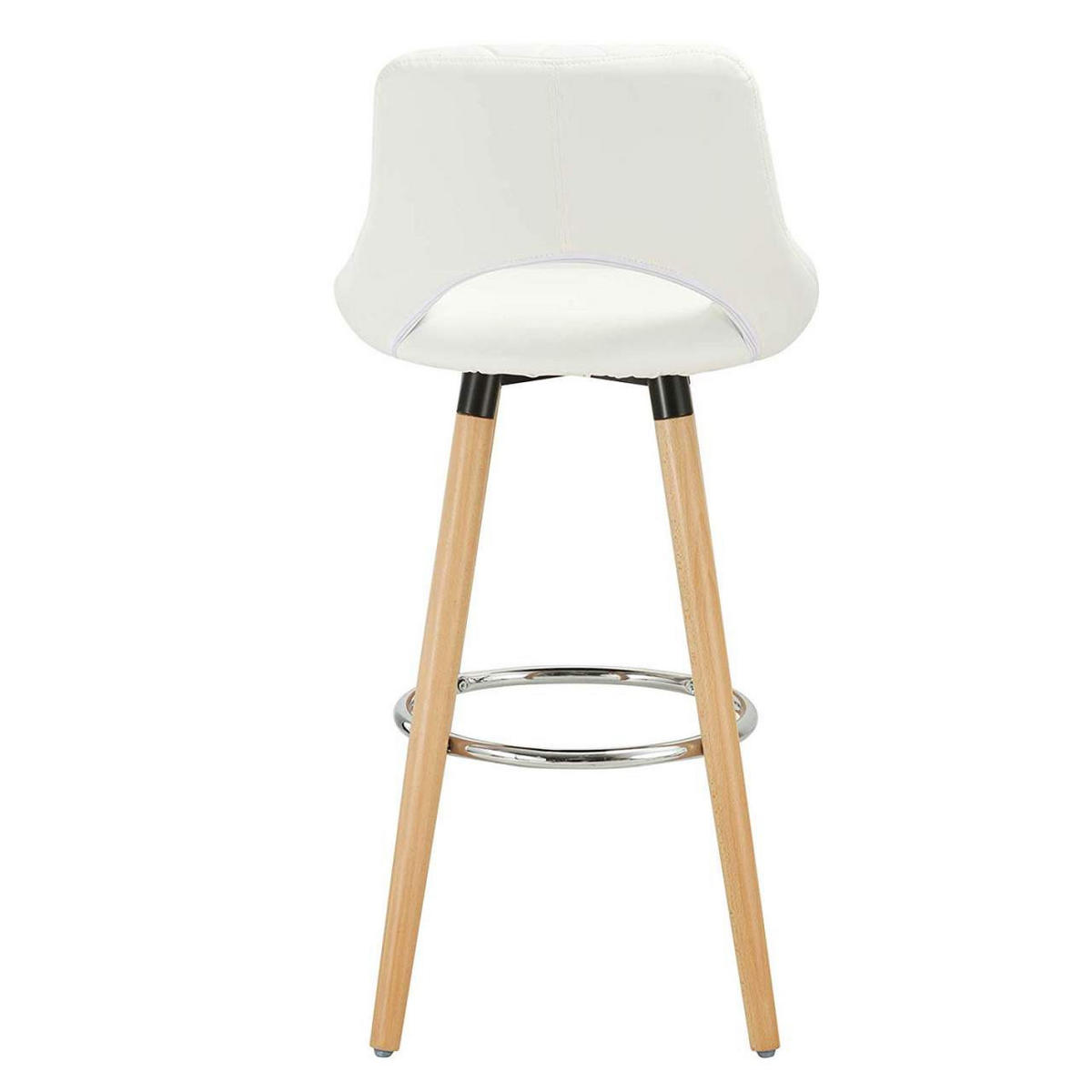 BARHOCKER aus Kunstleder, Holzgestell, Weiß - Buchefarben/Weiß, Holz/Textil (43/91/43cm) - Woltu