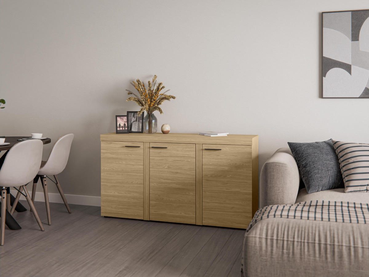 SIDEBOARD Spacoro 3D Geölte Eiche 148,8/82/40,3 cm – Wohnzimmer Kommode Stilvolle, Modern - Eichefarben, Holzwerkstoff/Kunststoff (149/82/40cm) - AX Living
