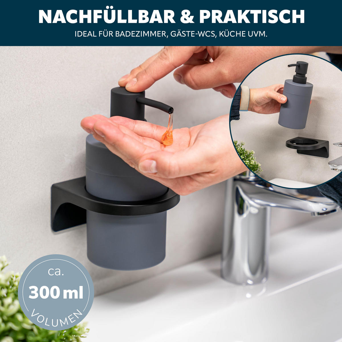 SEIFENSPENDER SAVONA Softtouch, grau, rund - Grau, Kunststoff (9/16/10.5cm) - bremermann