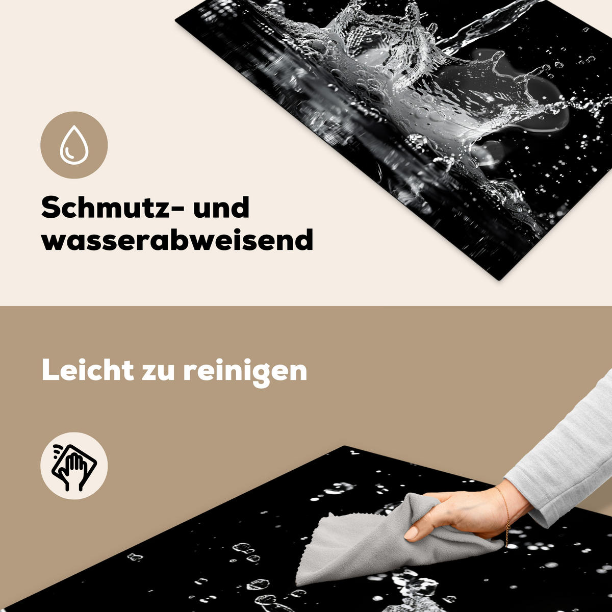 HERDABDECKPLATTE Wasser - Spritzwasser - Schwarz Induktionsmatte 83x51 cm - Schwarz, Kunststoff (83/51.5/0.2cm) - MuchoWow