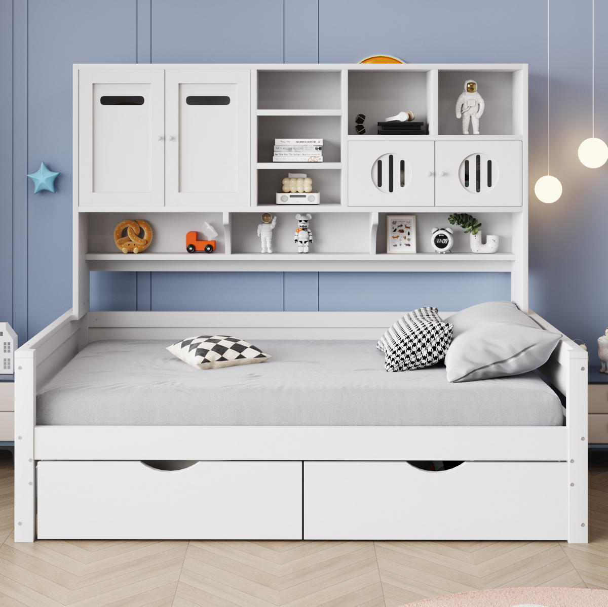 JUGENDBETT 90/200 cm aus Kiefernholz mit Stauraum und 2 Schubladen Weiß - Weiß, Holz (90/200cm) - Modenvie