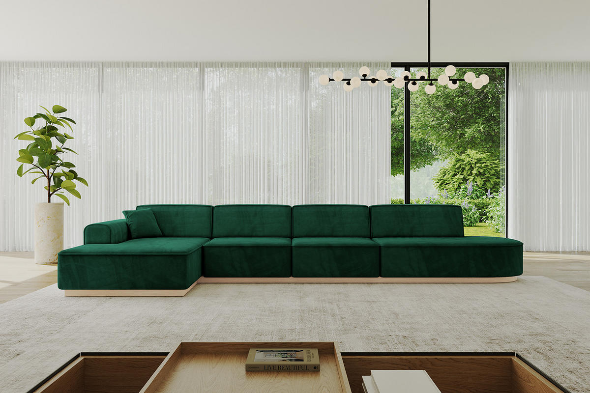 ECKSOFA Ottomane Links IREA-L3 - 412x165x80 cm Grün - Dunkelgrün, Holzwerkstoff/Textil (412/165cm) - ALTDECOR