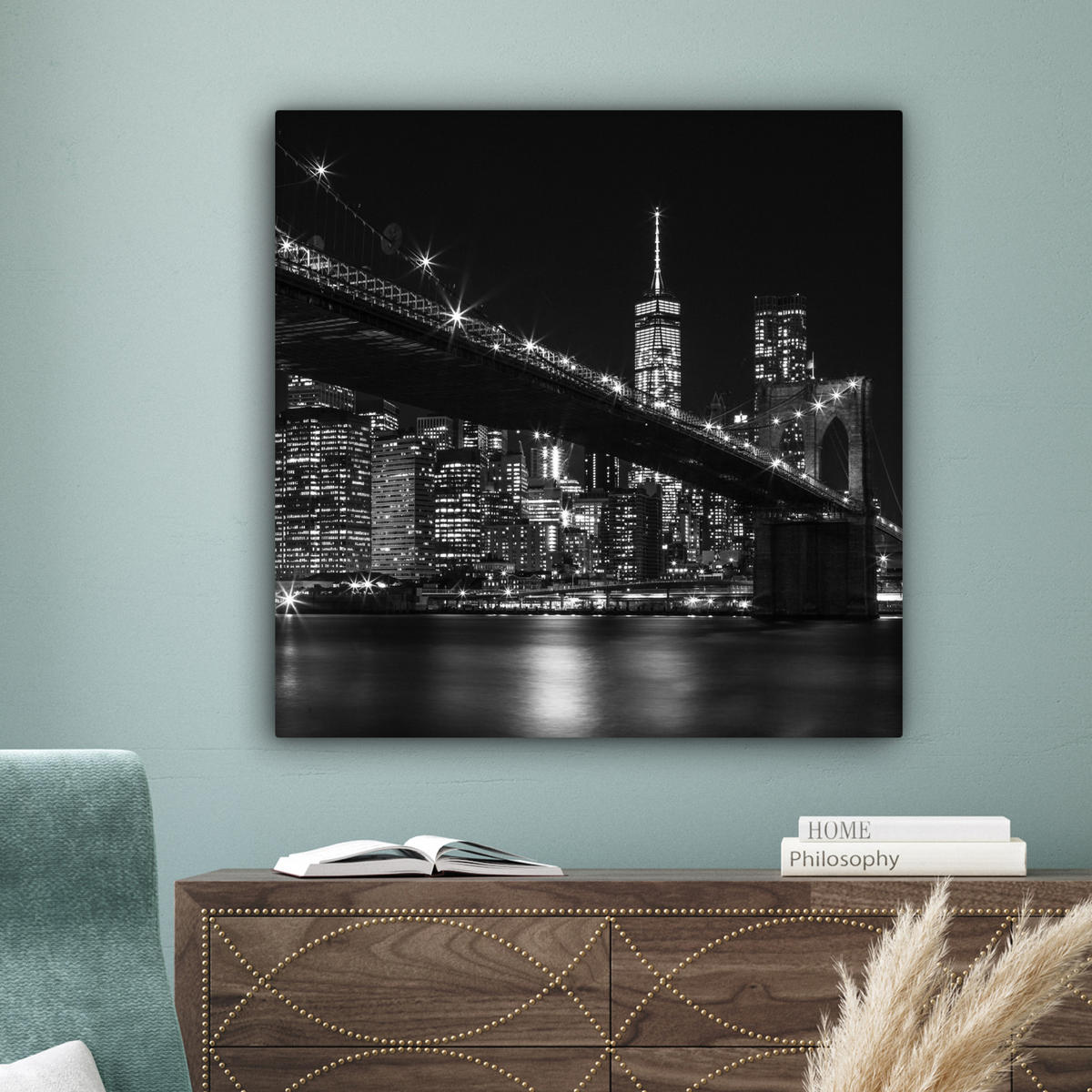 LEINWANDBILD New York - Brooklyn - Brücke Deko Groß 90x90 cm - Schwarz, Textil (90/90cm) - MuchoWow
