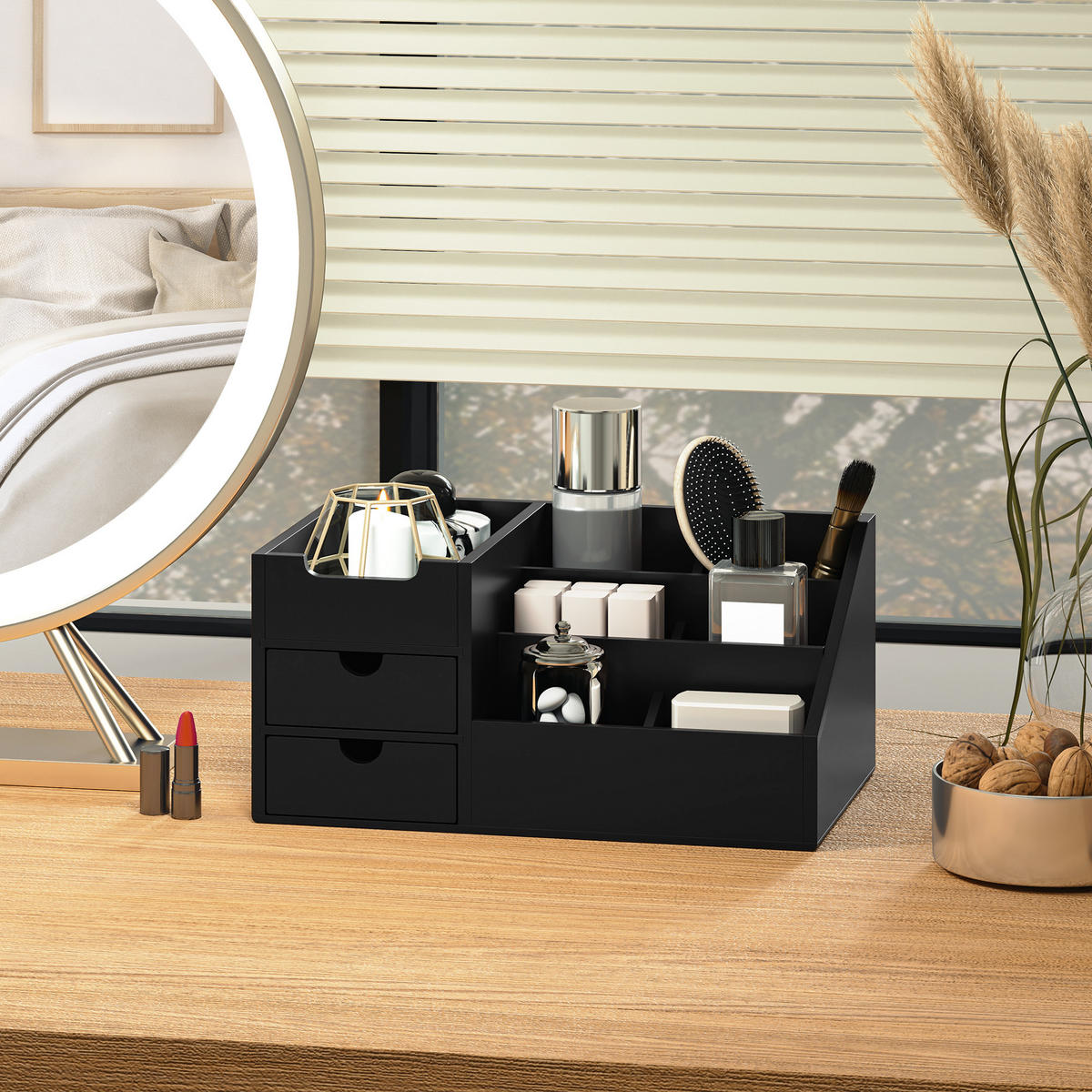 SCHREIBTISCHORGANIZER Bambus Schwarz - Schwarz, Holz (20.5/33/15.5cm) - HOMCOM