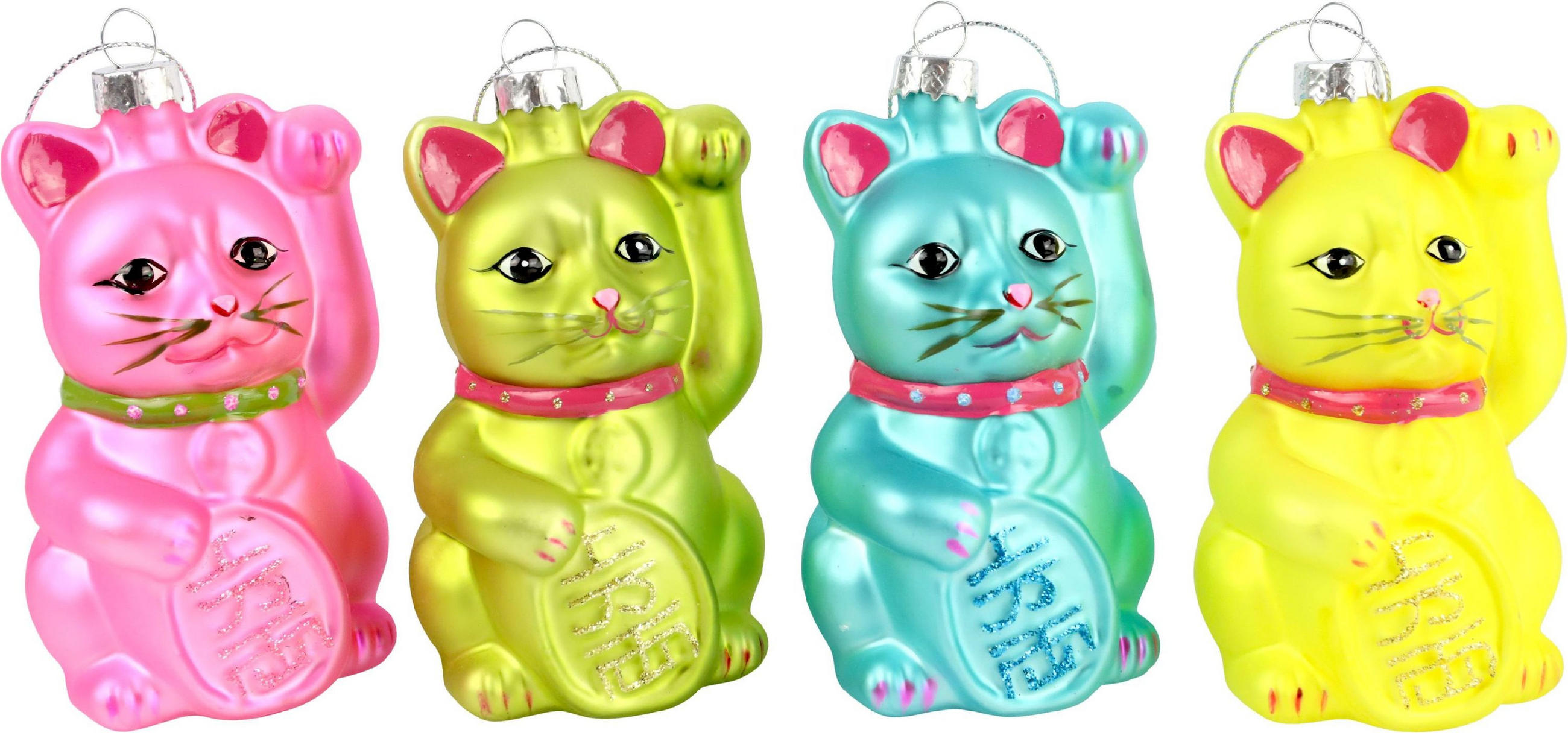 GLASSCHMUCK Lucky Cat 4-tlg. - Multicolor, Glas (6/11/6cm) - FURNARO