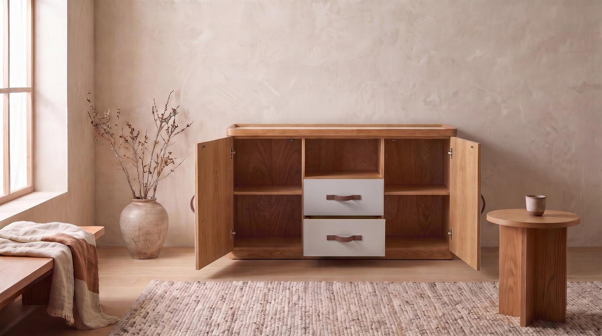 SIDEBOARD FLORIANA Weiß Eiche - Eichefarben/Weiß, Eichenholz/Holz (160/200cm) - KAWOLA