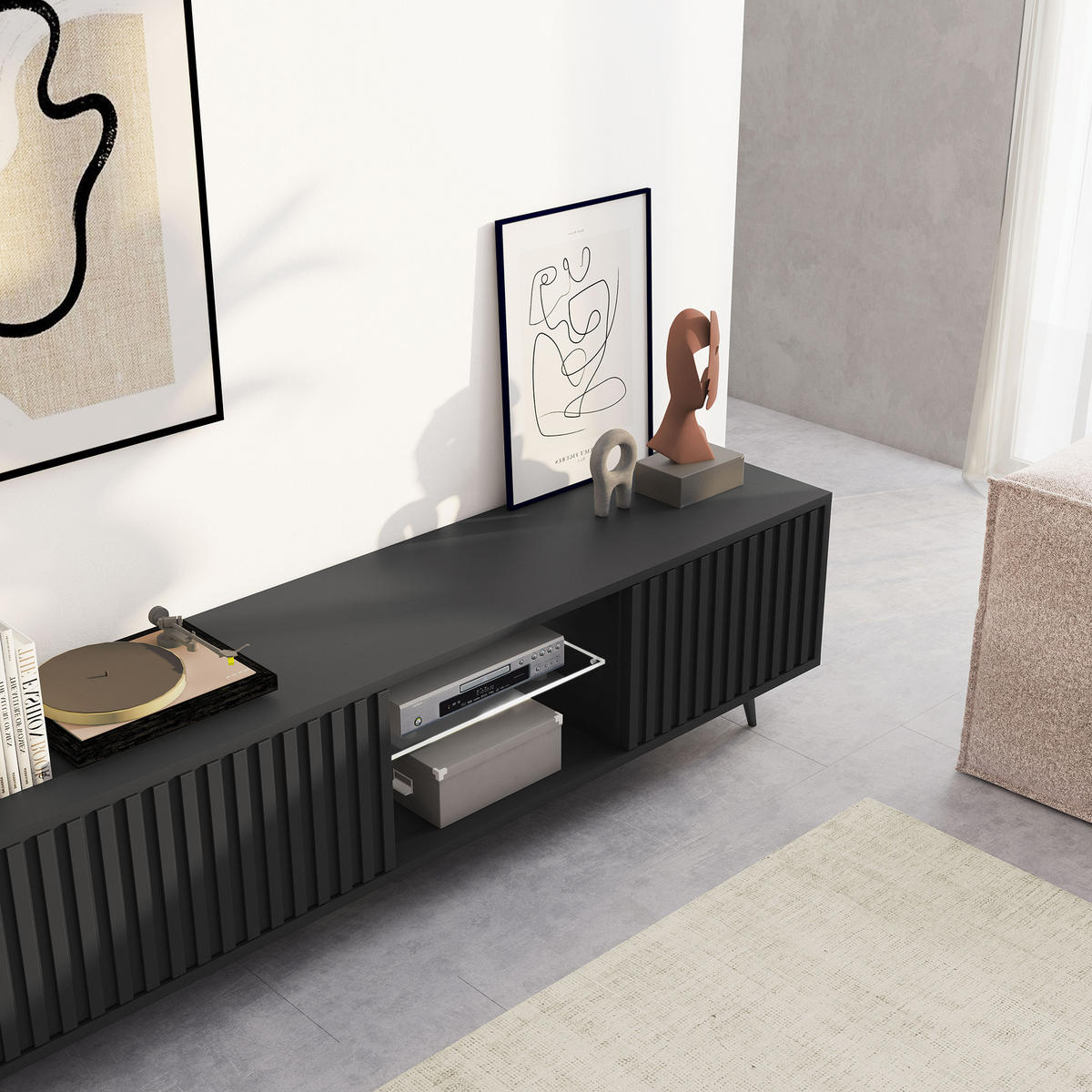 TV-SCHRANK Bello Schwarz 175 cm - Schwarz, Holzwerkstoff (175/43.5/31.3cm) - Selsey