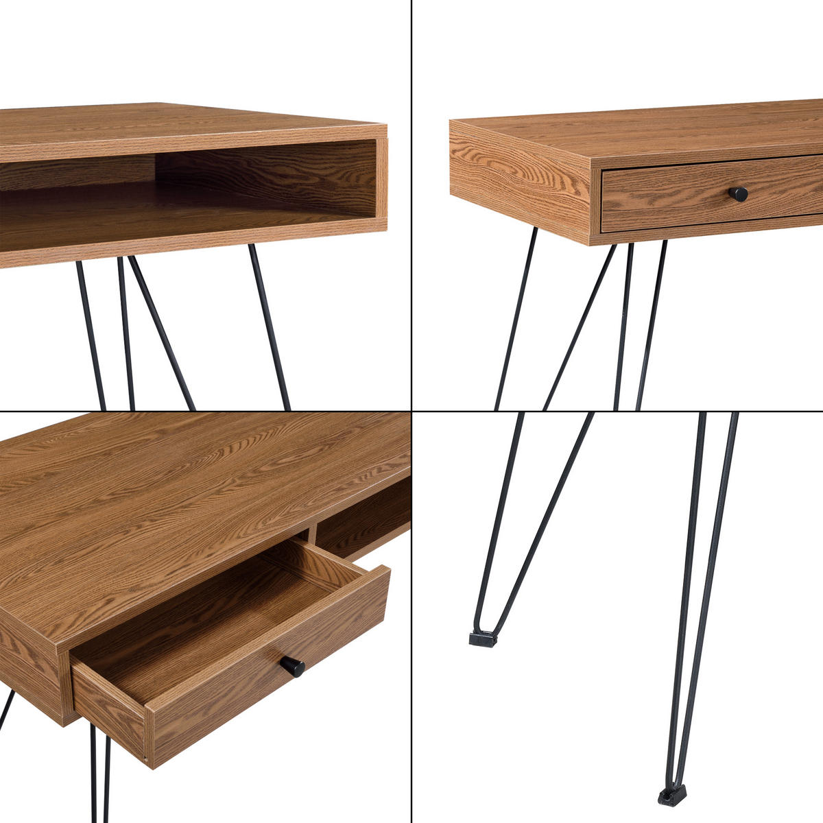 SCHREIBTISCH Munkfors - Dunkelbraun/Schwarz, Holzwerkstoff/Metall (48/115/75cm) - [en.casa]