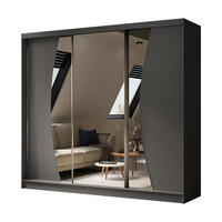 SCHWEBETÜRENSCHRANK Vex 240 cm mit Spiegel, 3-türig, grau - Grau, Kunststoff (240/216/61cm) - Margaret Hadas24
