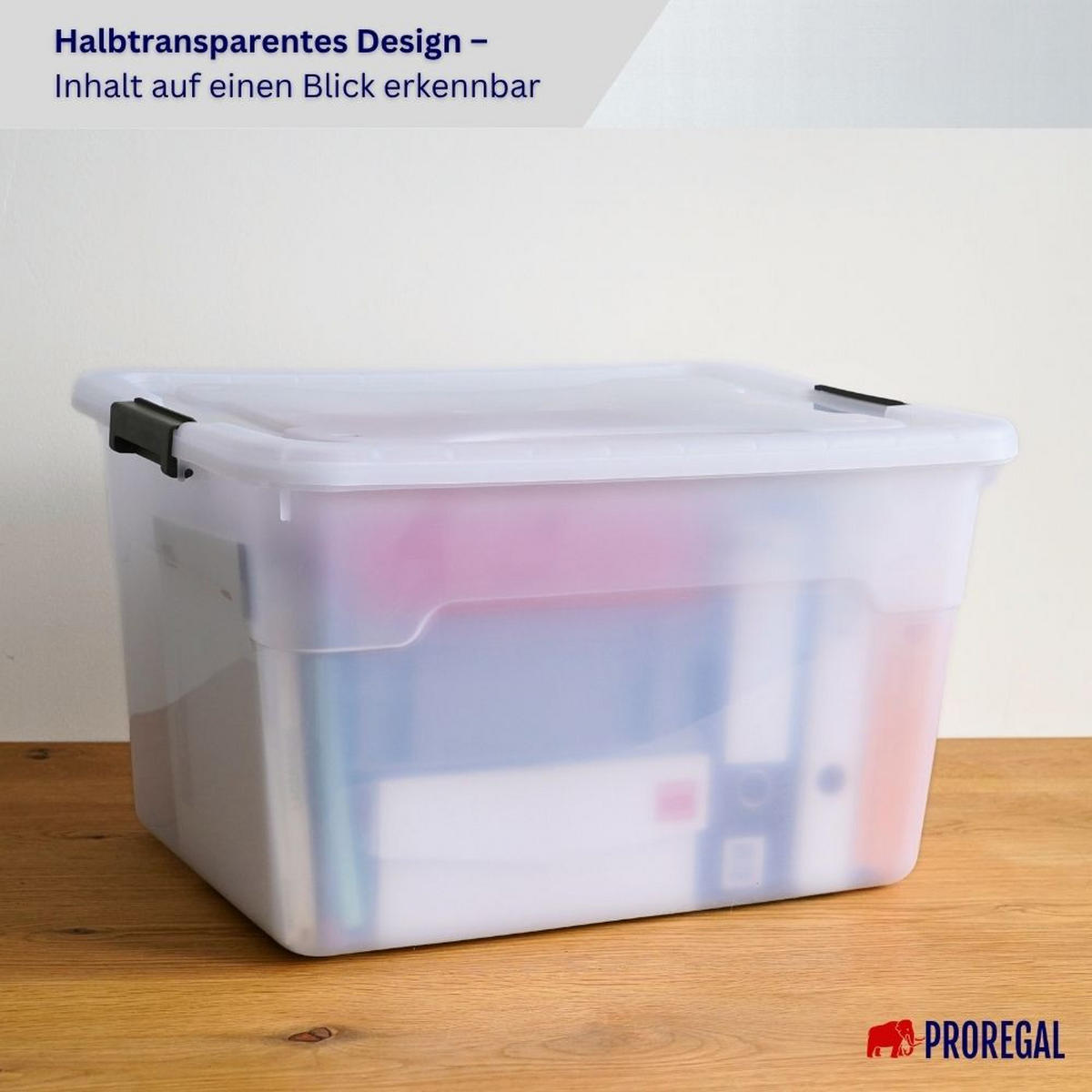 AUFBEWAHRUNGSBOX mit Deckel 110L im 4er Set Extra Groß Rollen transparent stapelbar - Transparent, Kunststoff (65/38/48cm) - PROREGAL
