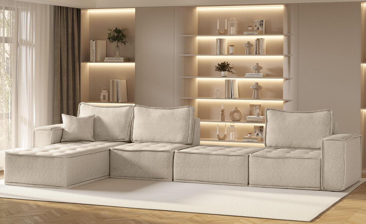 BOHOO modulare Ecke XL Champagner Links - Champagner, Holz (192/382cm) - Kaiser Möbel