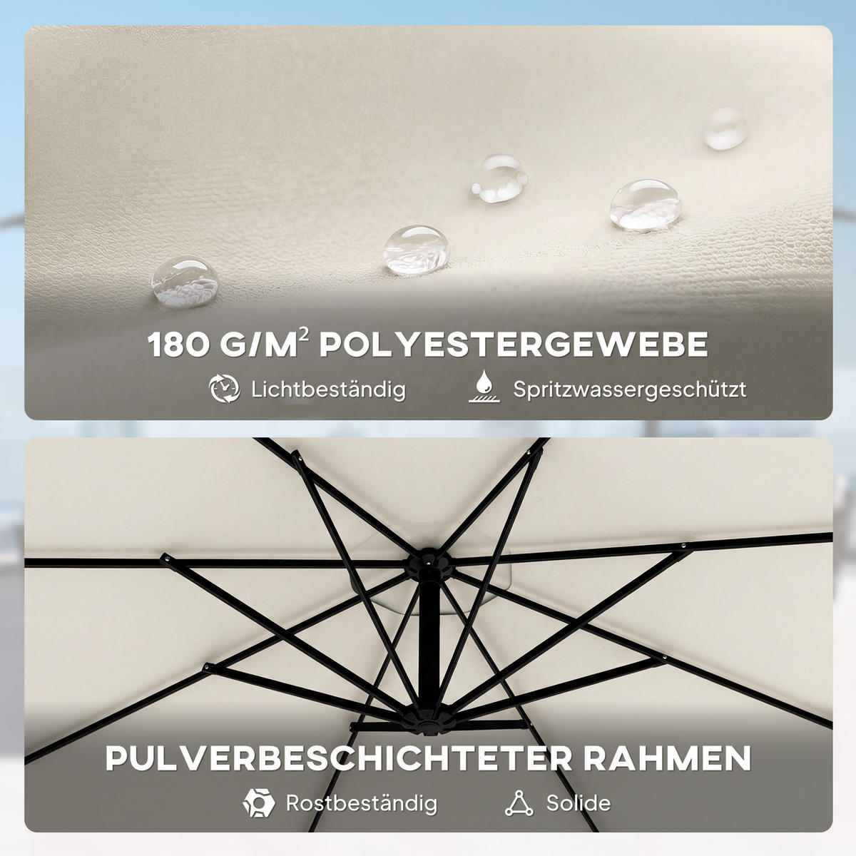 AMPELSCHIRM DE-05617 Neigbar mit Kurbel, Windseilen & Schutzhülle Cremeweiß - Creme, Textil/Metall (295/295cm) - ComfortXL