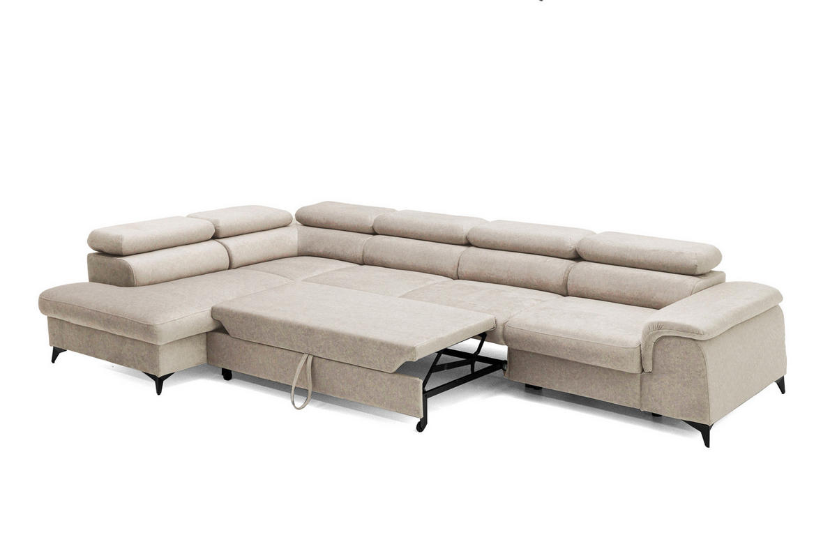 ECKSOFA Plaza Maxi Beige mit Schlaffunktion und Bettkasten 6x verstellbare Kopfstützen - Beige, Textil (350/203cm) - Muffo