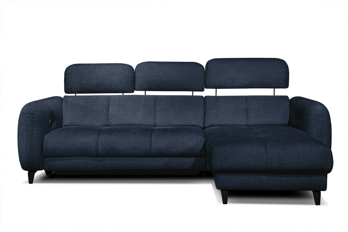 ECKSOFA SVEN 3-Sitzer, 1 Relax XL, verstellbare Kopfstützen, navy blue - Schwarz/Dunkelblau, Holzwerkstoff/Textil (256/163cm) - Courtois Laville
