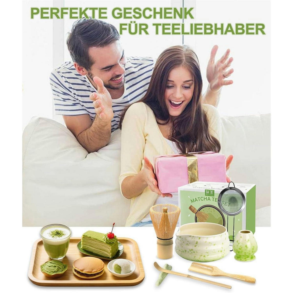 MATCHA Set 7-teilig Keramik und Bambus Beige Grün - Multicolor, Keramik (15/10/15cm)