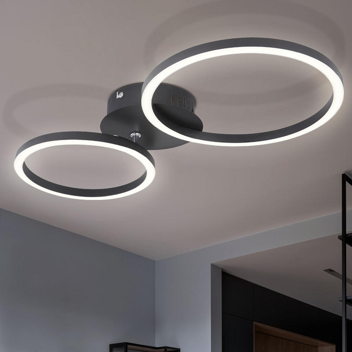 LED DECKENLEUCHTE Ring Design Schwarz - Schwarz, Metall (49/25/7.2cm) - Globo Lighting