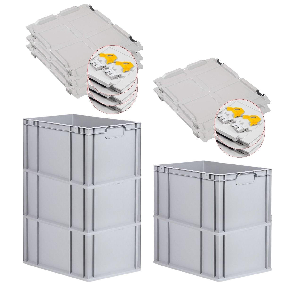 EUROBOX 5x Nextgen Economy Mit Scharnierdeckel Grau/Gelb Griffe Geschlossen 65 Liter - Gelb, Kunststoff (40/32/60cm) - PROREGAL