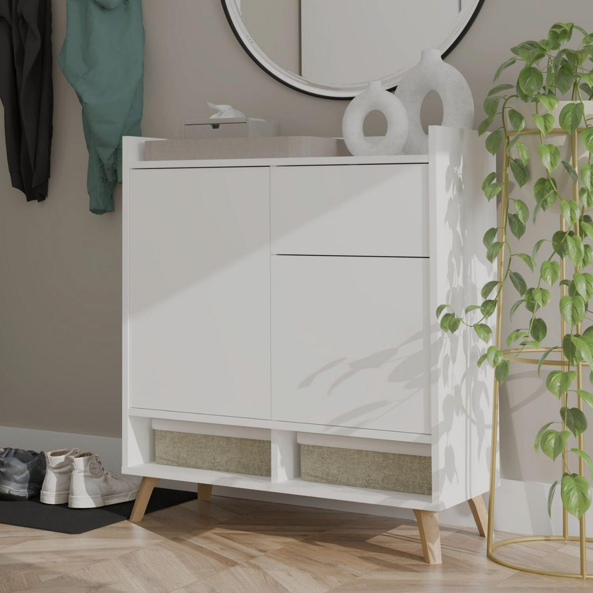 KOMMODE Kim - Weiß, Holzwerkstoff (80/92/35cm) - kommodly