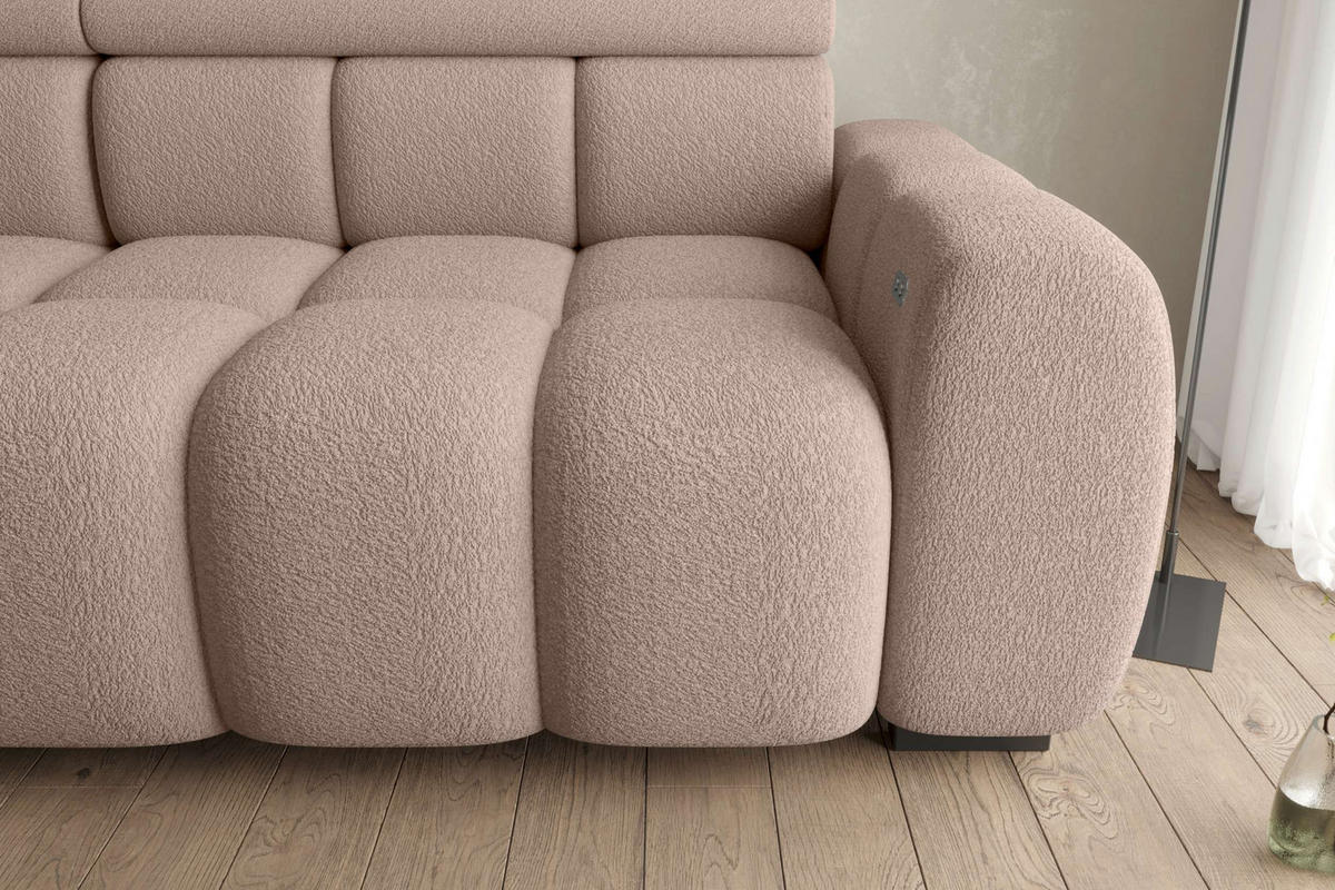 BIGSOFA ALESSIO Bouclé-Stoff Rosa mit elektrischer Sitztiefenverstellung - Rosa, Kunststoff/Textil (248/77/108cm) - 99rooms