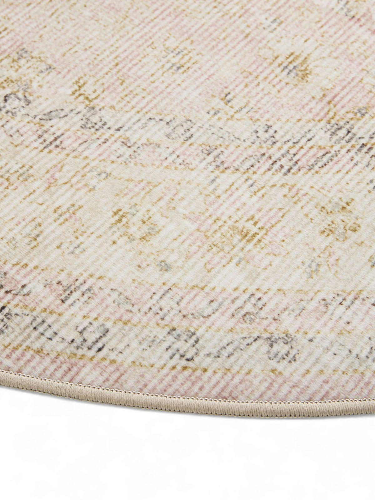 VINTAGE-TEPPICH George waschbar ø 120 cm rund - Beige/Rosa, Kunststoff (120/120cm) - benuta