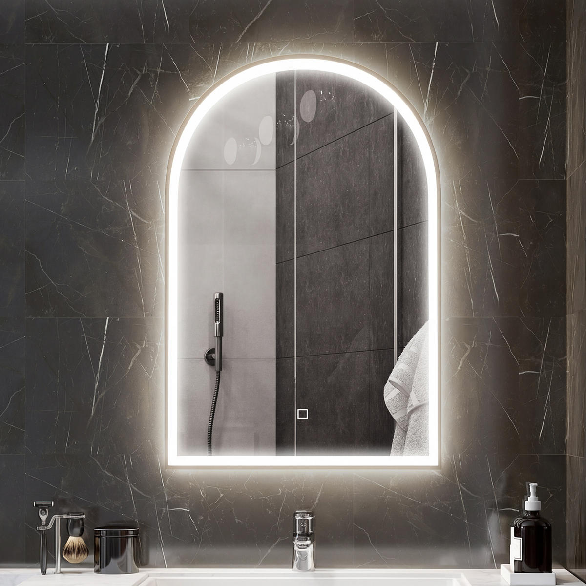BADEZIMMERSPIEGEL DE-15165 90/60 cm gewölbt mit 3 LED-Farben - Goldfarben, Glas (3/60/90cm) - ComfortXL