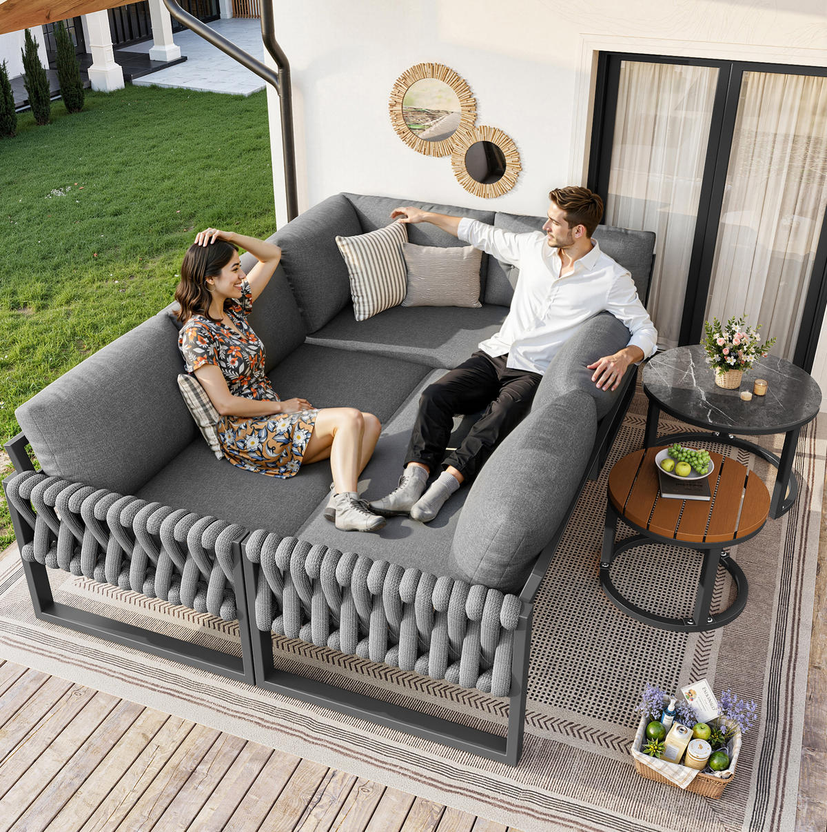GARTENMÖBEL 110x66x86cm grau aus Metall und Olefin - Grau, Metall - Modfu