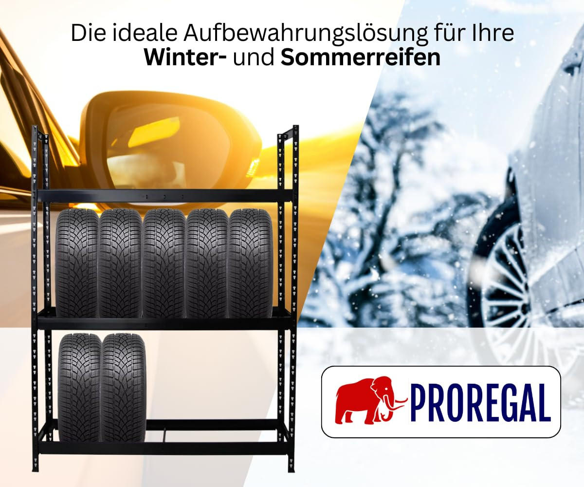 REIFENREGAL Tiger XL 200x150x45 cm 300 kg Fachlast bis zu 18 Reifen auf 3 Ebenen Schwarz - Schwarz, Metall (150/200/45cm) - PROREGAL