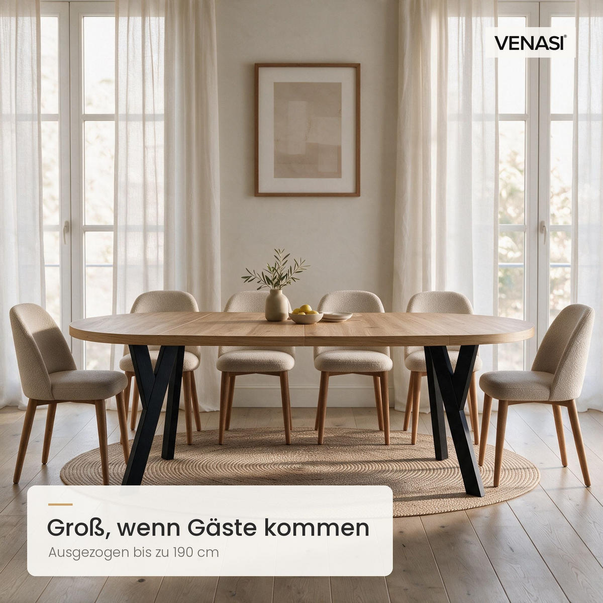 ESSTISCH ausziehbar rund 90-190 cm ATO Aristan, Auszugstisch mit Einlegeplatte - Dunkelbraun/Schwarz, Holzwerkstoff (90/90/77cm) - VENASI MÖBEL