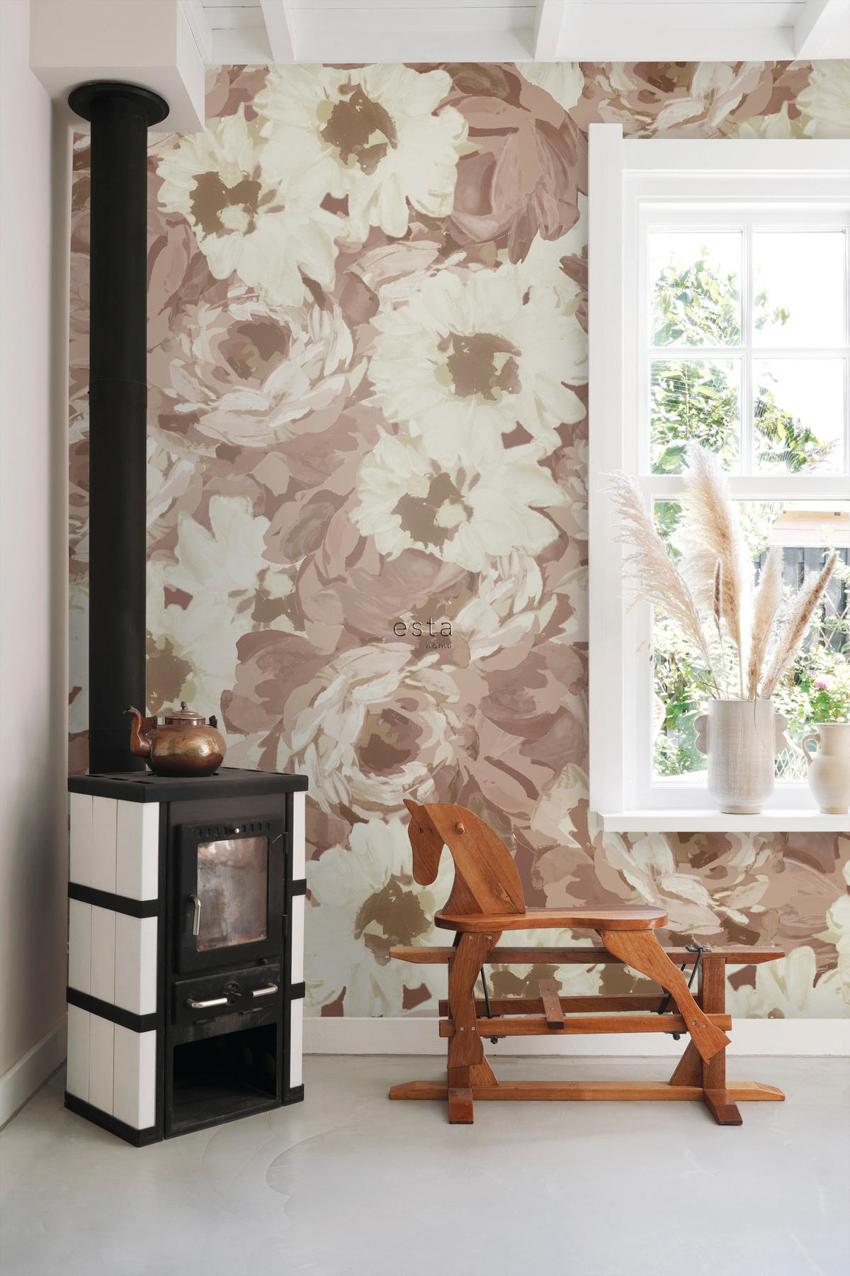 FOTOTAPETE Blumenmuster 150 x 279 cm - Pink, Papier (150/279cm) - ESTAhome