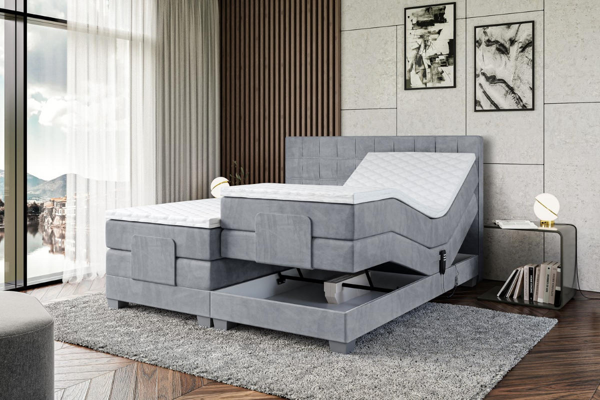 BOXSPRINGBETT elektrisch verstellbar mit 2 Matratzen H4/Taschenfederung OSTO EL 180 x 200 Hellgrau - Hellgrau, Holzwerkstoff (187/200cm) - ALTDECOR