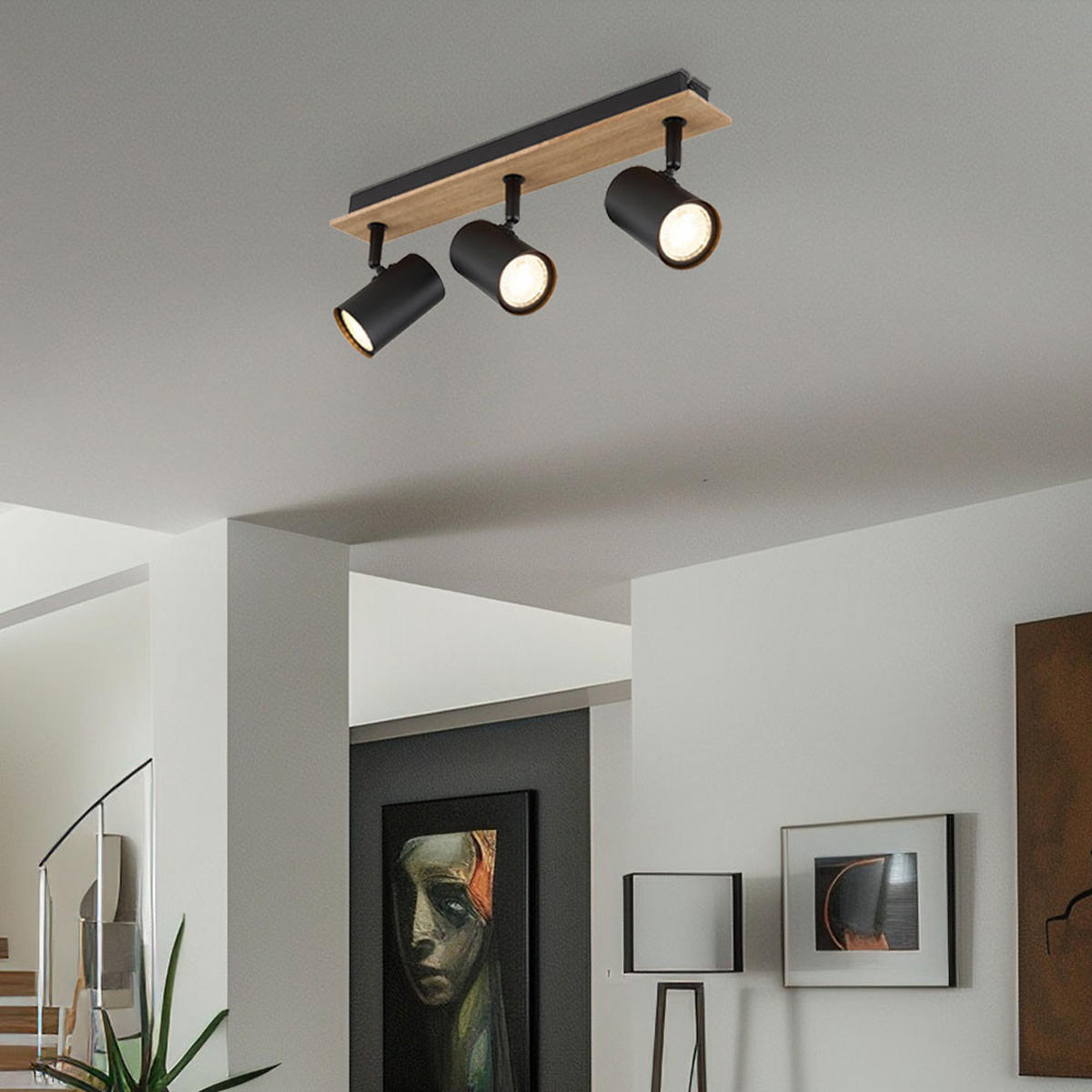 LED DECKENLEUCHTE Linca Holz Schwarz - Braun, Metall (41/6/15.2cm) - Globo Lighting