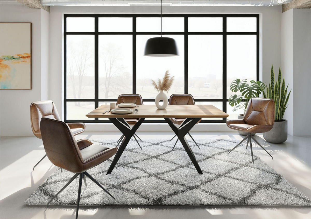 ESSTISCH Mango 160x90x76 natur lackiert / Epoxid schwarz, Sterngestell anthrazit matt EPOXY - Braun, Holz (90/160/76cm) - Massivmoebel24