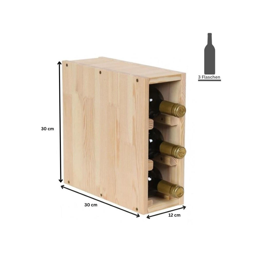 WEINREGAL Vincellar Mod 30x12x30 cm Schmal Modul Für 3 Flaschen Massives Kiefernholz Natur - Naturfarben, Holz (12/30/30cm) - PROREGAL