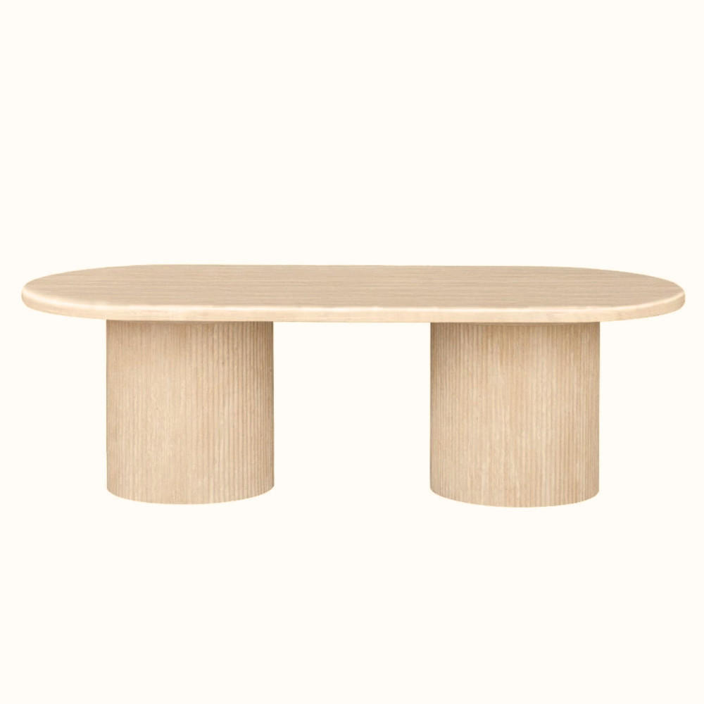 MODERNER Couchtisch mit ovaler Travertin-Tischplatte - Beige, Keramik (70/130/45cm) - alesvelt