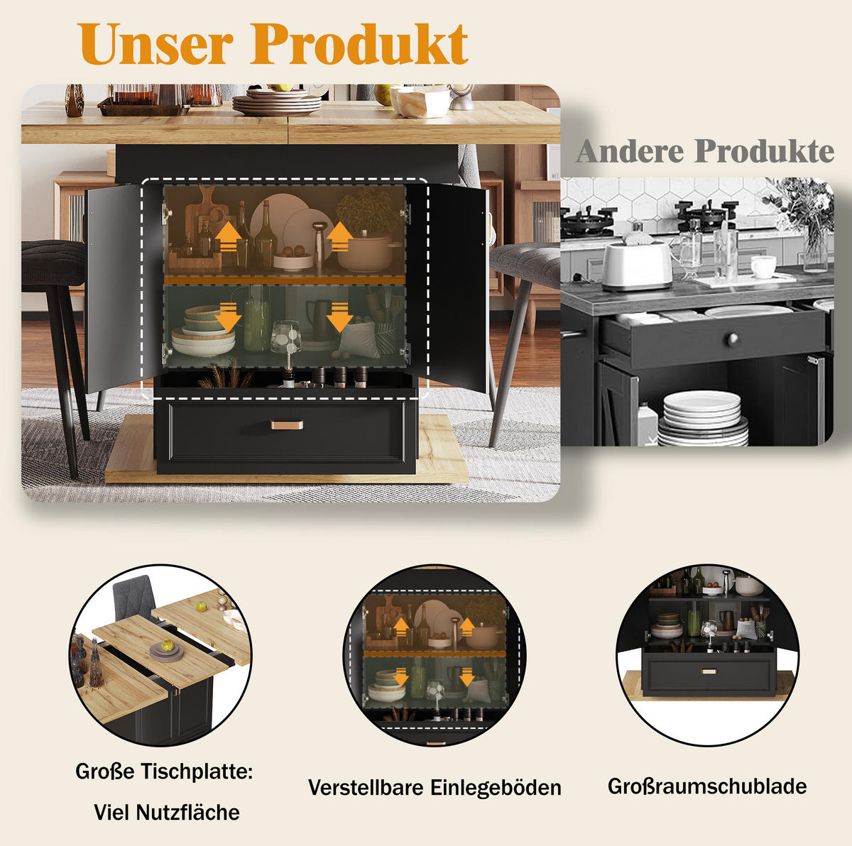 ROZKLÁDACÍ jídelní stůl 110-140/80/75 cm s úložným prostorem, odolnou MDF deskou a stabilní základnou, Přírodní dřevo - přírodní, kompozitní dřevo (110/80/75cm) - Redom